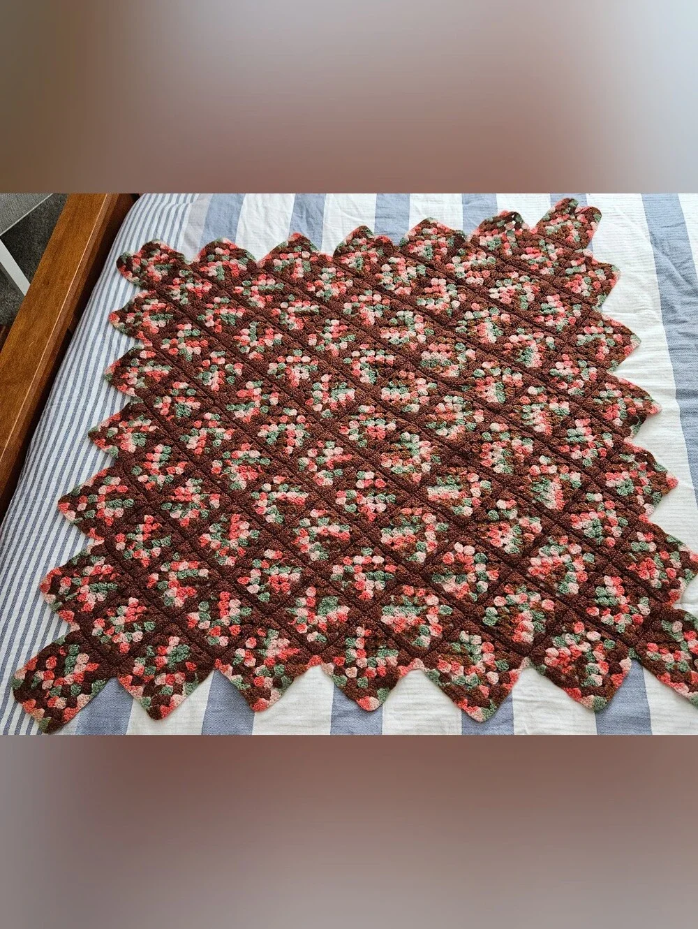 Vtg Granny Square Handmade Crochet Afghan Throw Lap Blanket 45